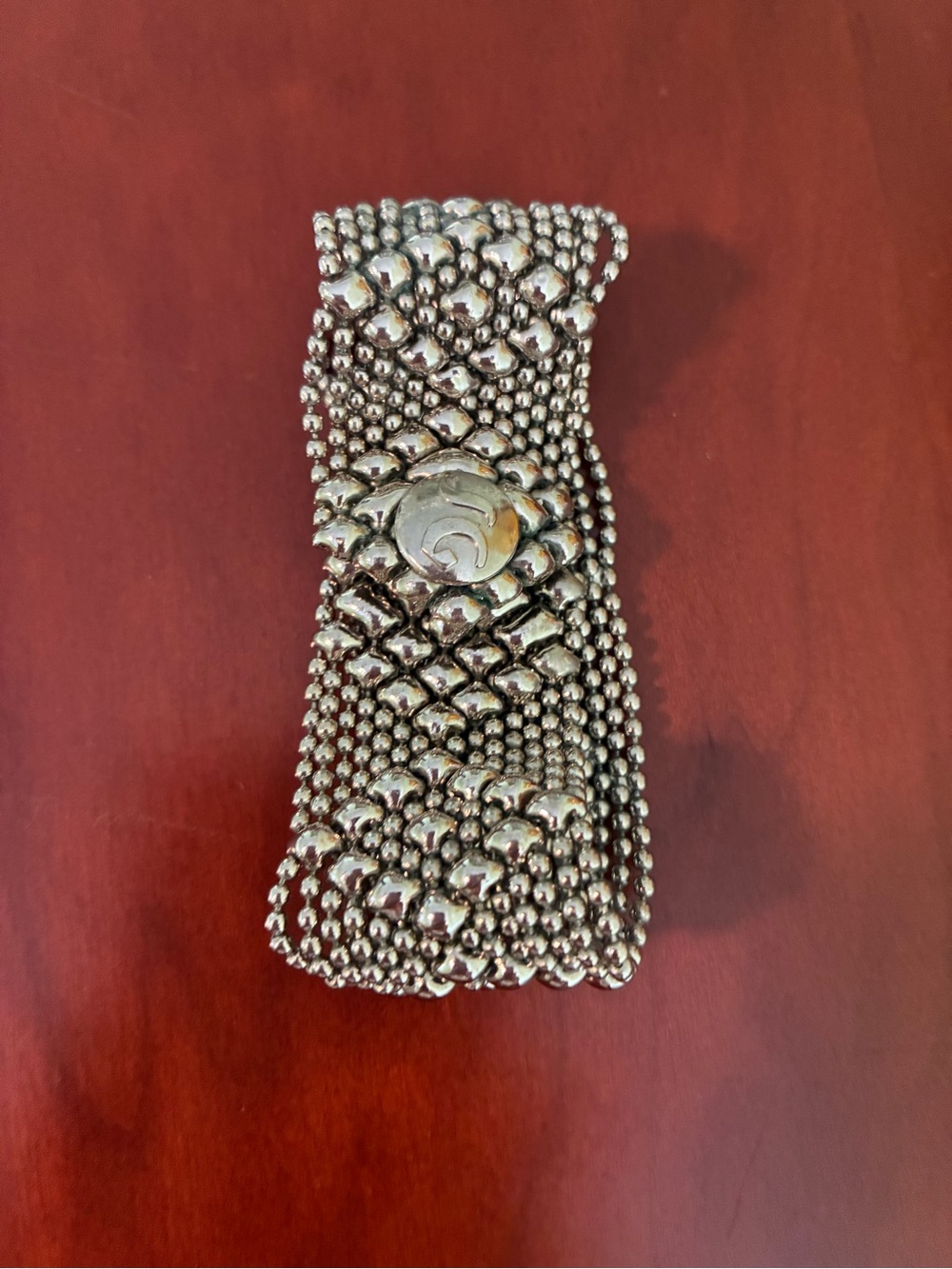 Silver-Tone Beaded Stretch Bracelet - Monogram Accent
